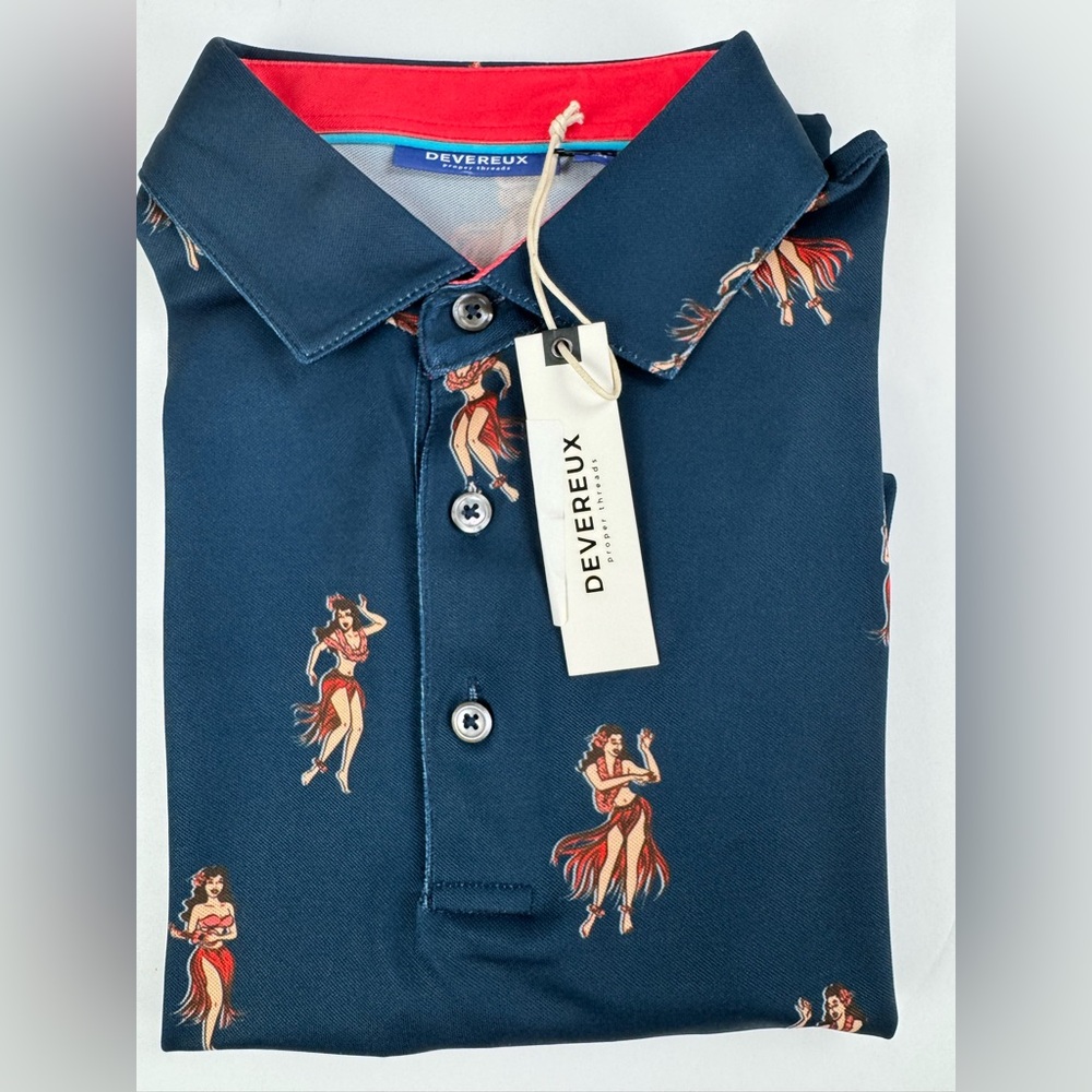 NWT Devereux Hoola Polo Shirt Med Golf Performance Stretch DVRX Tech Hawaiian